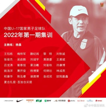 U17国家队公布26人名单：海港鲁能足校各有4人入选